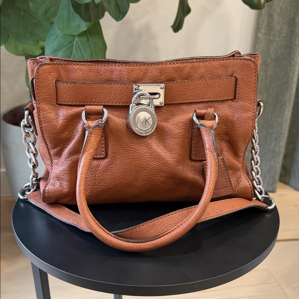Michael Kors Tan Leather Satchel with Silver Accents